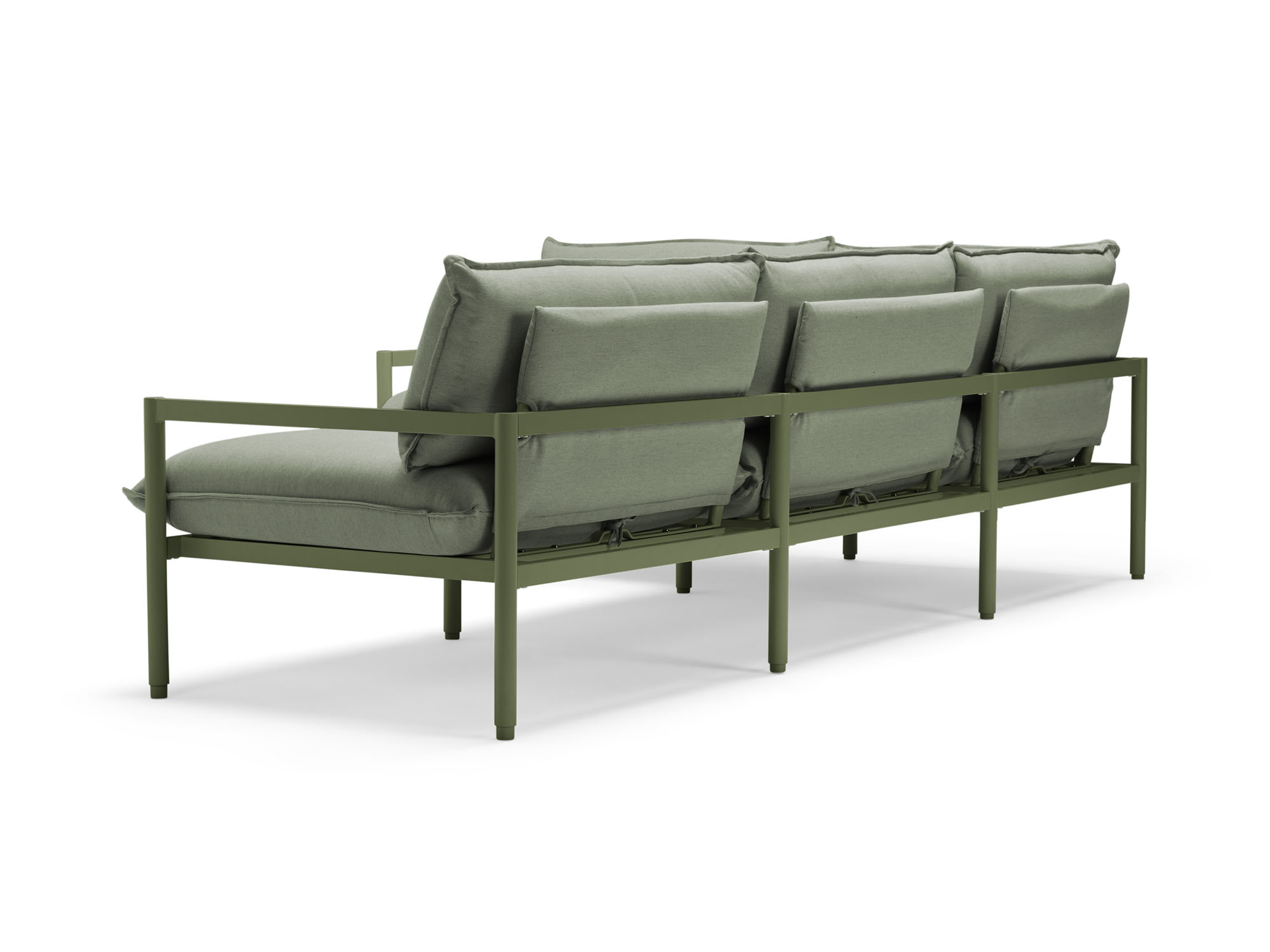 Back angle view of 2-piece green outdoor sectional sofa